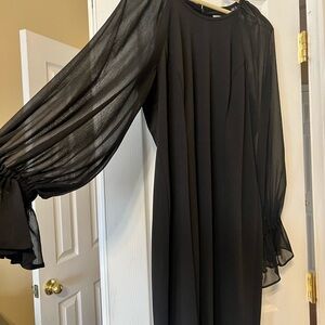 Calvin Klein Black Dress with Long Bishop Sleeves for Cocktail